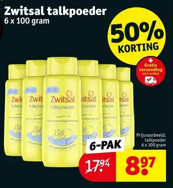 Kruidvat Zwitsal talkpoeder 6 x 100 gram aanbieding