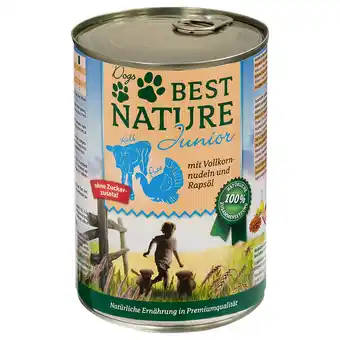 Zooplus 12x 400g best nature dog junior kalfsvlees, kalkoen & pasta hondenvoer nat aanbieding
