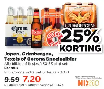 PLUS Jopen, Grimbergen, Texels of Corona Speciaalbier Per stuk aanbieding