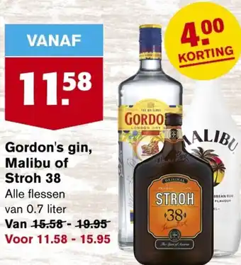 Hoogvliet Gordon's gin, Malibu of Stroh 38 aanbieding