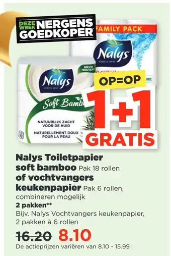 PLUS Nalys toiletpapier soft bamboo pak 18 rollen aanbieding