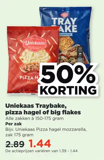 PLUS Uniekaas traybake, pizza hagel of big flakes aanbieding