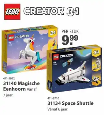 Marskramer LEGO CREATOR 31 31140 Magische Eenhoorn , 31134 Space Shuttle. aanbieding