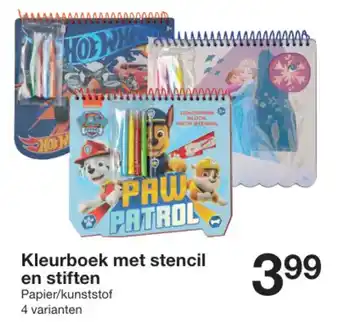 Zeeman Kleurboek met stencil en stiften 4 varianten aanbieding