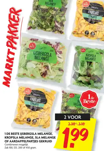 Dekamarkt IJsbergsla melange, Kropsla melange, Sla melange of aardappelpartjes gekruid 2*100-450g aanbieding