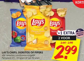 Dekamarkt Lay's chips, Doritos of Pipers 2*272-355g/150g aanbieding