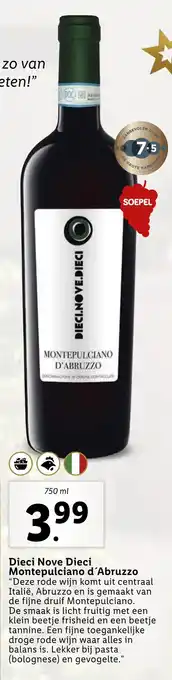 Lidl Dieci Nove Dieci Montepulciano d'Abruzzo 750mL aanbieding