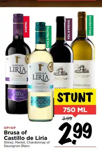 Vomar Voordeelmarkt Brusa Of Castillo De Liria Shiraz, Merlot, Chardonnay Of Sauvignon Blanc aanbieding