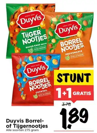 Vomar Voordeelmarkt Duyvis Borrel- Of Tijgernootjes 1+1 Gratis aanbieding