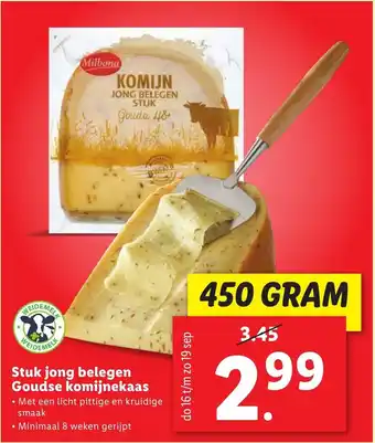 Lidl Stuk jong belegen goudes komijnekaas 450g aanbieding