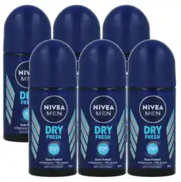De Online Drogist Nivea men dry fresh deodorant roll-on multiverpakking 6x50ml aanbieding