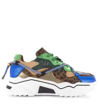 Amigo Dwrs label jupiter leopard green/blue groen leer lage sneakers dames aanbieding