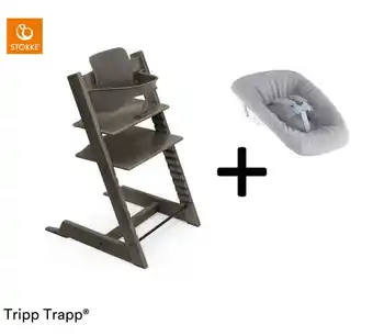 Baby Plus Stokke tripp trapp compleet + newborn set - hazy grey aanbieding