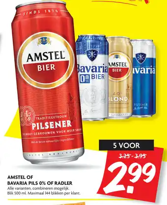 Dekamarkt Amstel of Bavaria pils 0% of Radler  5*500ml aanbieding