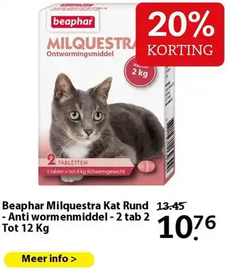 Pets Place Beaphar Milquestra Kat Rund - Anti wormenmiddel - 2 tab 2 Tot 12 Kg aanbieding