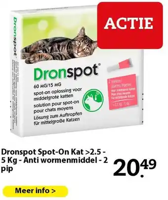 Pets Place Dronspot Spot-On Kat >2.5 - 5 Kg - Anti wormenmiddel - 2 pip aanbieding