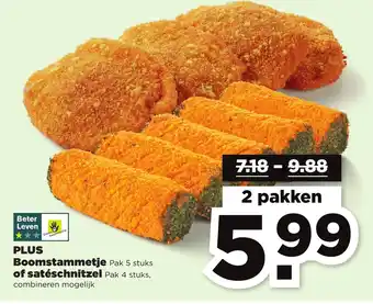 PLUS Boomstammetje of sateschnitzel aanbieding