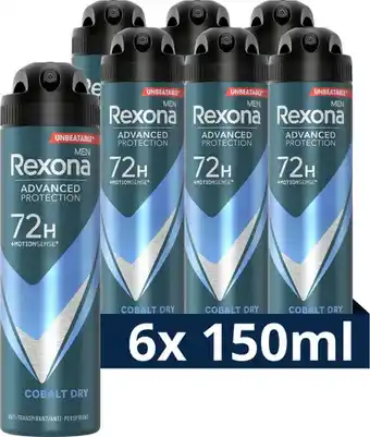 Bol.com Rexona men advanced protection cobalt dry anti-transpirant spray - 6 x 150 ml - voordeelverpakking aanbieding