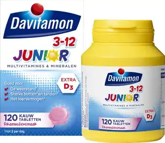 Bol.com Davitamon junior 3+ kauwvitamines - multivitamine kinderen - framboos - 120 stuks aanbieding