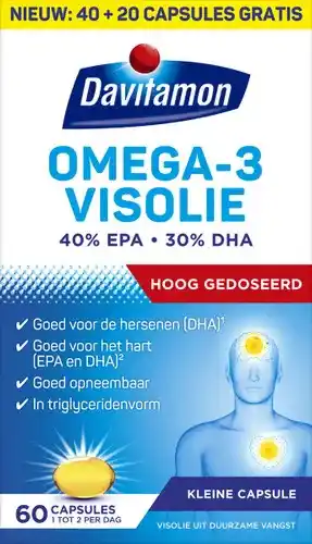 Bol.com Davitamon omega 3 visolie - hooggedoseerde omega 3 visolie - voedingssupplement - 60 visolie capsules aanbieding