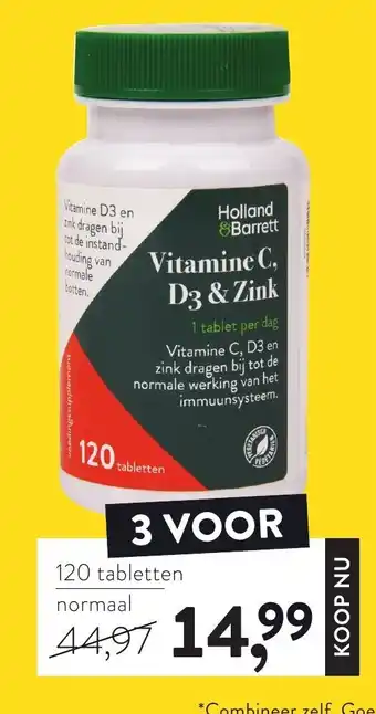 Holland & Barrett Vitamine C, D3 & Zink aanbieding