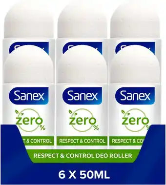 Bol.com Sanex zero% respect & control deodorant roller 6 x 50ml - voordeelverpakking aanbieding