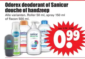 Dirk Odorex Deo of Sanicur douche of handzeep 50/150/500ml aanbieding