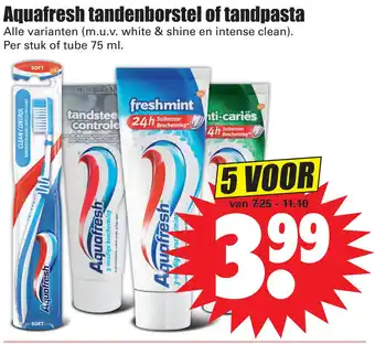 Dirk Aquafresh tandenborstel of tandpasta aanbieding