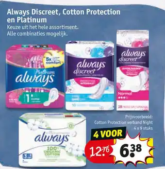 Kruidvat Always Discreet, Cotton Protection en Platinum aanbieding