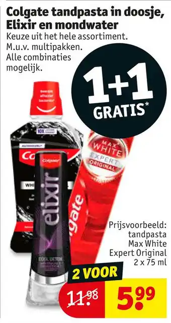 Kruidvat Colgate tandpasta in doosje, Elixir en mondwater aanbieding