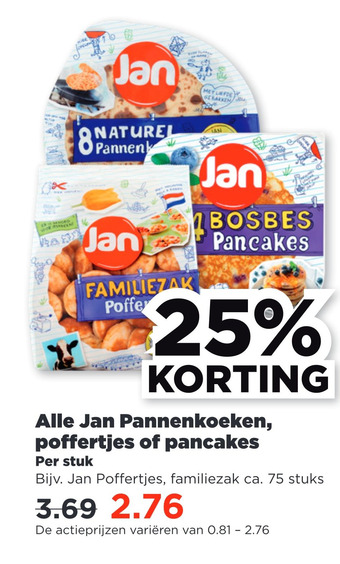 PLUS Alle Jan Pannenkoeken, poffertjes of pancakes aanbieding
