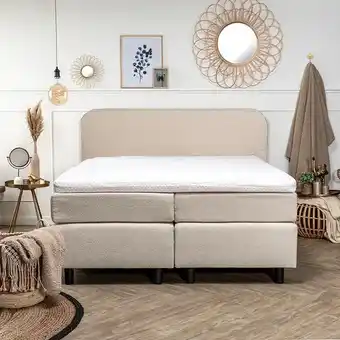 Dekbed-Discounter Nova spring 2-persoons boxspring curvy - teddystof - creme & zand 180x210 cm - pocketvering - inclusief topper aanbieding