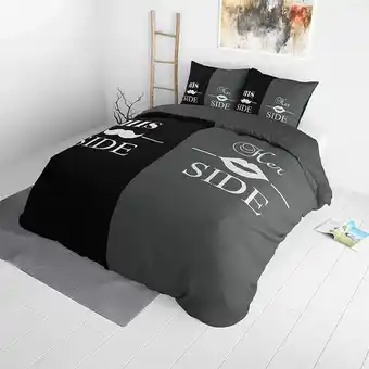 Dekbed-Discounter Sleeptime dekbedovertrek his and her side - lits-jumeaux (240x220 cm) - zwart & grijs katoen - dessin: tekst, patroon - essen aanbieding