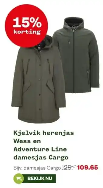 Welkoop Kjelvik herenjas Wess en Adventure Line damesjas Cargo aanbieding