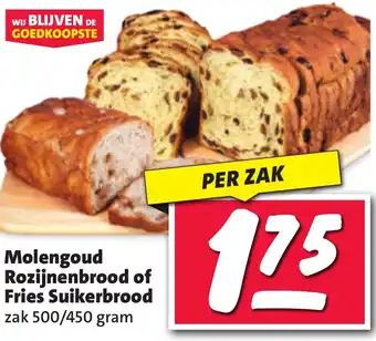 Nettorama Molengoud Rozijnenbrood of Fries Suikerbrood zak 500/450 gram aanbieding