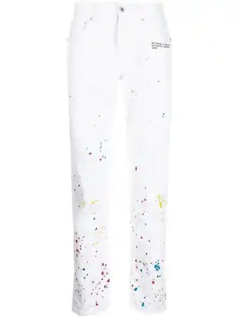 Farfetch Off-white x marais splatter slim-fit jeans - wit aanbieding