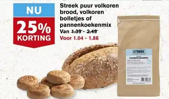 Hoogvliet Streek puur volkoren brood, volkoren bolletjs of pannenkoekenmix aanbieding