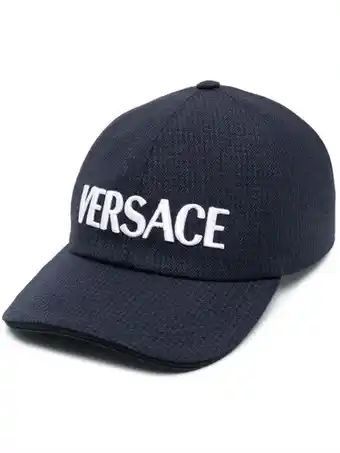 Farfetch Versace honkbalpet met logoprint - blauw aanbieding