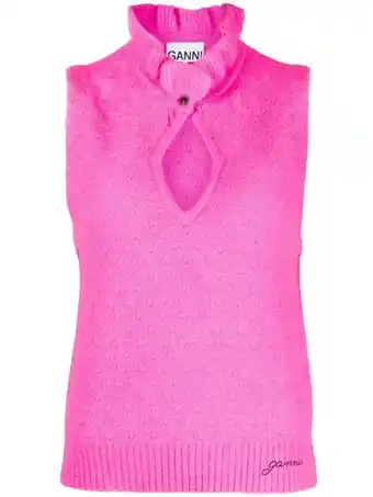 Farfetch Ganni top met uitgesneden detail - roze aanbieding