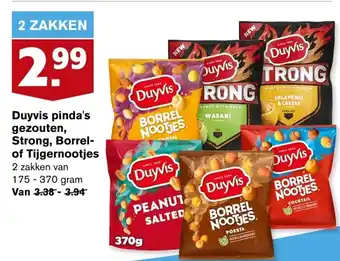 Hoogvliet Duyvis pinda's gezouten, strong, borrel- of tijgernotjes 175-370g aanbieding