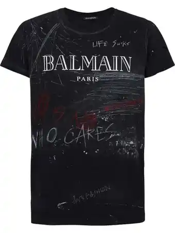 Farfetch Balmain t-shirt met tekst - zwart aanbieding