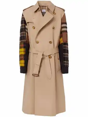 Farfetch Burberry geruite trenchcoat - bruin aanbieding