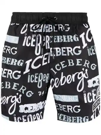 Farfetch Iceberg zwembroek met logoprint - zwart aanbieding