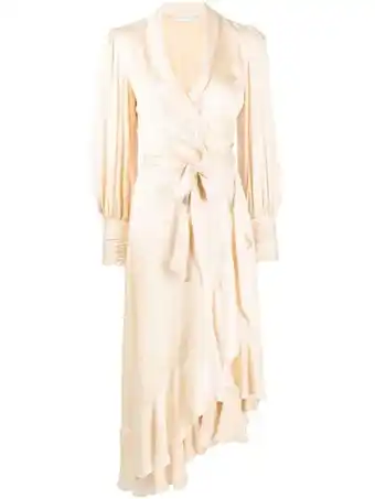 Farfetch Zimmermann wikkeljurk met ruches - beige aanbieding