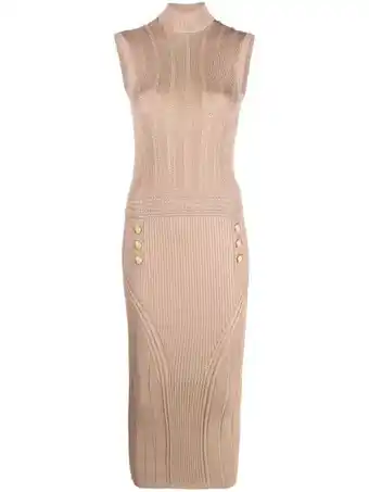 Farfetch Balmain midi-jurk met knoopdetail - bruin aanbieding