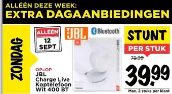 Vomar Voordeelmarkt JBL Charge Live Koptelefon Wit 400 BT aanbieding