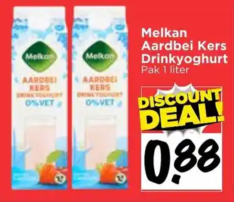 Vomar Voordeelmarkt Melkan Aardbei Kers Drinkyoghurt 1 liter aanbieding