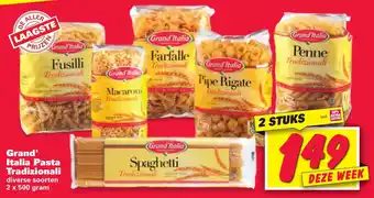 Nettorama Grand'Italia pasta tradizionali 2*500g aanbieding