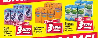 Nettorama Fristi Drinkyoghurt / Chocomel Halfvol / Campina Halfvolle melk 200ml 2*6-pack aanbieding