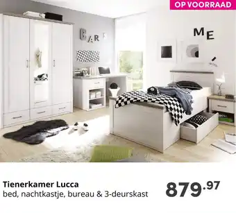 Baby & Tiener Tienerkamer Lucca bed, nachtkastje, bureau & 3-deurskast aanbieding